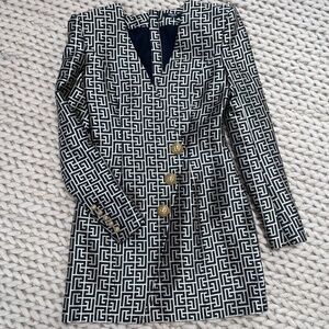 Balmain Jacquard Monogram Mini Dress In Black Gold size 38
